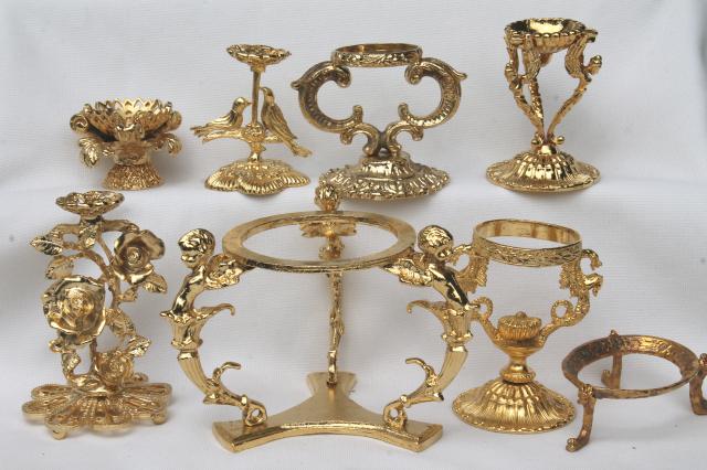 photo of vintage egg stands lot, ornate gold tone metal display holders for decorated eggs #1