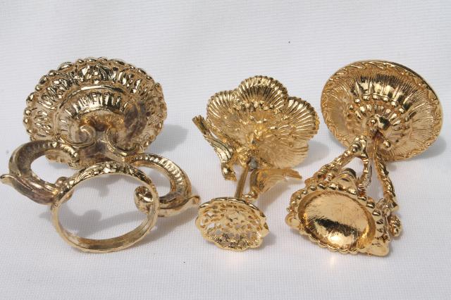 photo of vintage egg stands lot, ornate gold tone metal display holders for decorated eggs #2