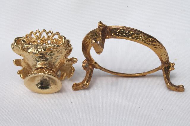 photo of vintage egg stands lot, ornate gold tone metal display holders for decorated eggs #7