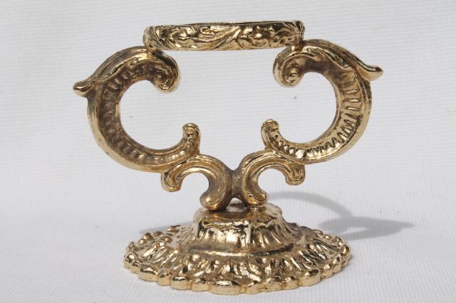 photo of vintage egg stands lot, ornate gold tone metal display holders for decorated eggs #16