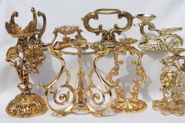 photo of vintage egg stands lot, ornate gold tone metal display holders for decorated eggs #1