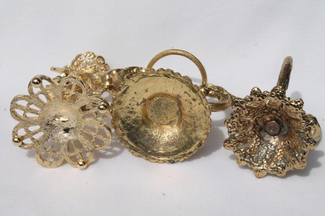 photo of vintage egg stands lot, ornate gold tone metal display holders for decorated eggs #3