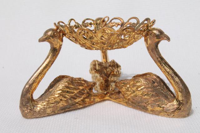 photo of vintage egg stands lot, ornate gold tone metal display holders for decorated eggs #5