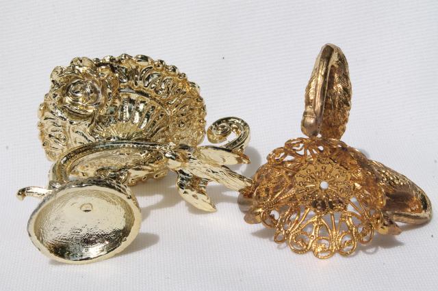 photo of vintage egg stands lot, ornate gold tone metal display holders for decorated eggs #6