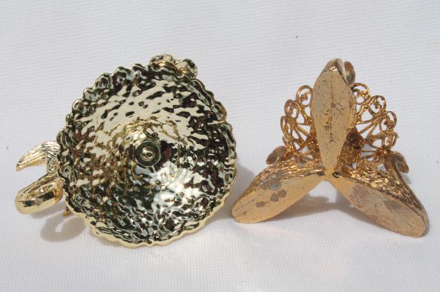 photo of vintage egg stands lot, ornate gold tone metal display holders for decorated eggs #7