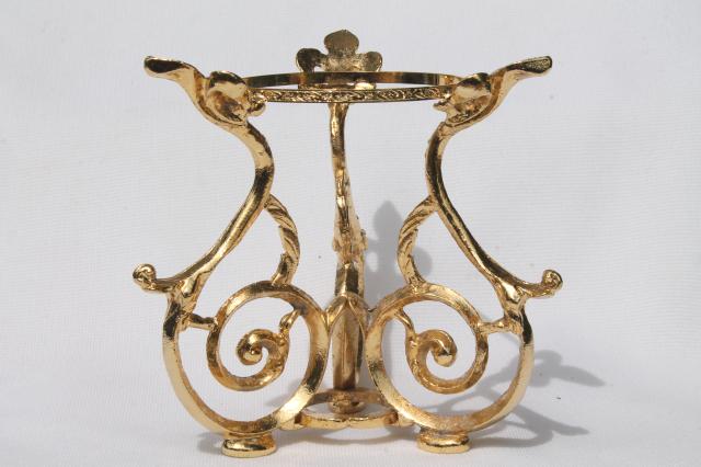 photo of vintage egg stands lot, ornate gold tone metal display holders for decorated eggs #9