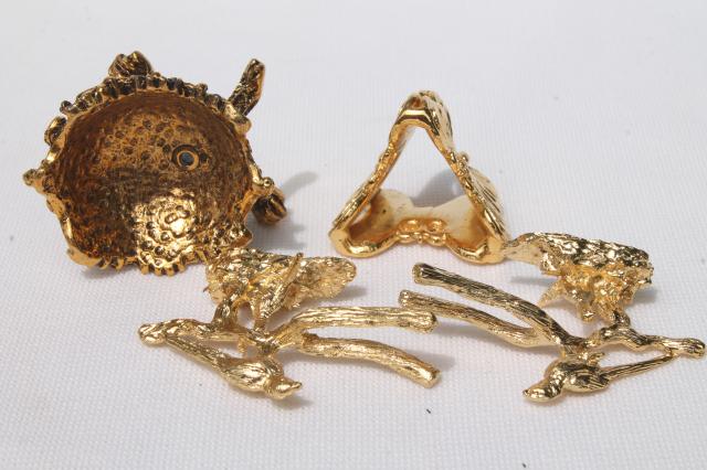 photo of vintage egg stands lot, ornate gold tone metal display holders for decorated eggs #5