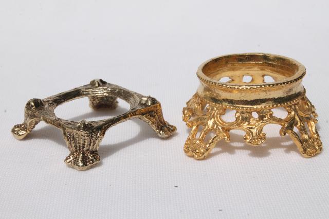 photo of vintage egg stands lot, ornate gold tone metal display holders for decorated eggs #6