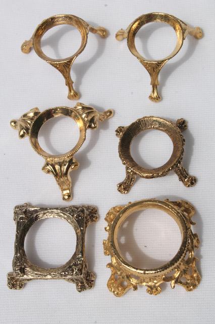 photo of vintage egg stands lot, ornate gold tone metal display holders for decorated eggs #9