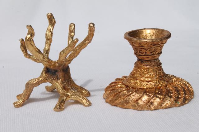 photo of vintage egg stands lot, ornate gold tone metal display holders for decorated eggs #14