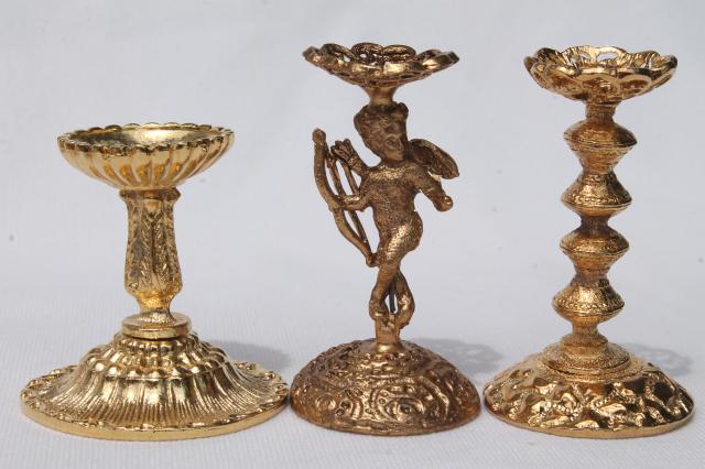 photo of vintage egg stands lot, ornate gold tone metal display holders for decorated eggs #16