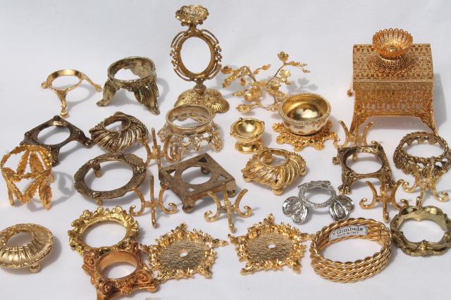 photo of vintage egg stands lot, ornate gold tone metal display holders for decorated eggs #1