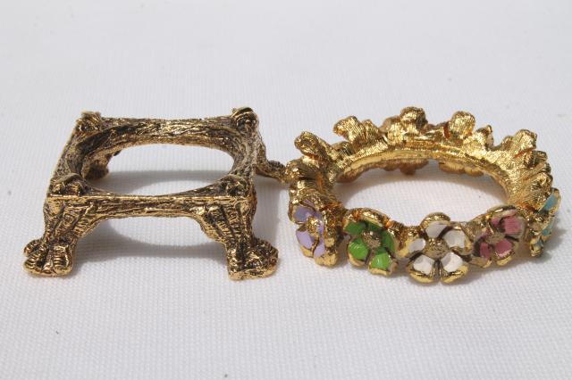 photo of vintage egg stands lot, ornate gold tone metal display holders for decorated eggs #3