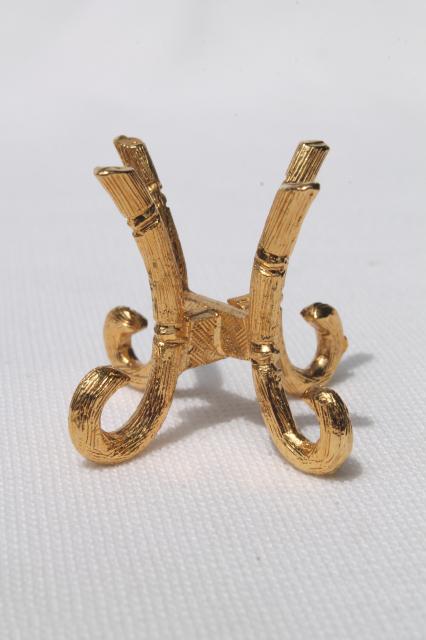 photo of vintage egg stands lot, ornate gold tone metal display holders for decorated eggs #11