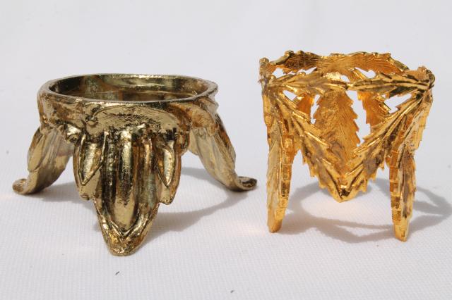 photo of vintage egg stands lot, ornate gold tone metal display holders for decorated eggs #12