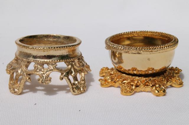 photo of vintage egg stands lot, ornate gold tone metal display holders for decorated eggs #13