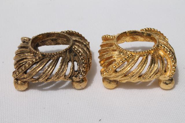 photo of vintage egg stands lot, ornate gold tone metal display holders for decorated eggs #15