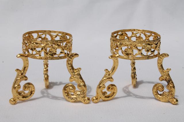 photo of vintage egg stands lot, ornate gold tone metal display holders for decorated eggs #9