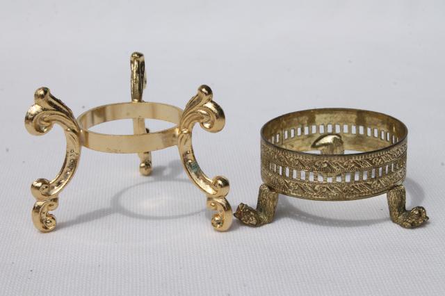 photo of vintage egg stands lot, ornate gold tone metal display holders for decorated eggs #12