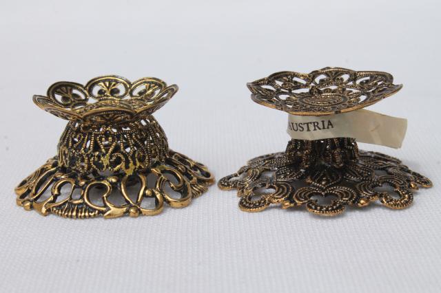 photo of vintage egg stands lot, ornate gold tone metal display holders for decorated eggs #13