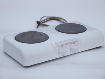 catalog photo of vintage electric cooker, two burner Westinghouse mini range for deco kitchen 