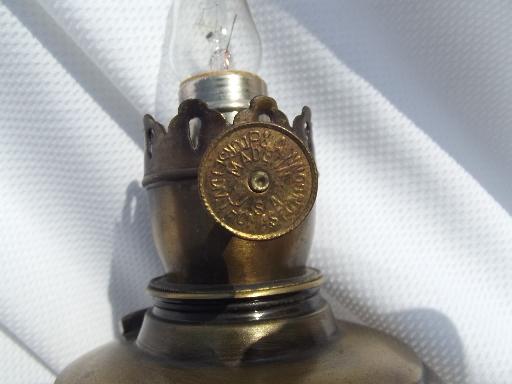photo of vintage electric lamp, antique oil lamp type w/ glass hurricane chimney #5