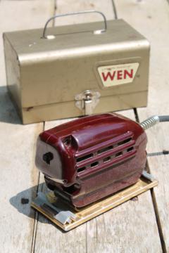 catalog photo of vintage electric palm sander, 1950s red bakelite woodworking power tool