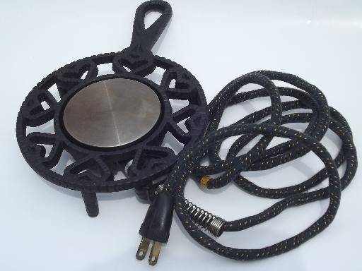 photo of vintage electric warmer for buffet, old Williamsburg cast iron trivet #4