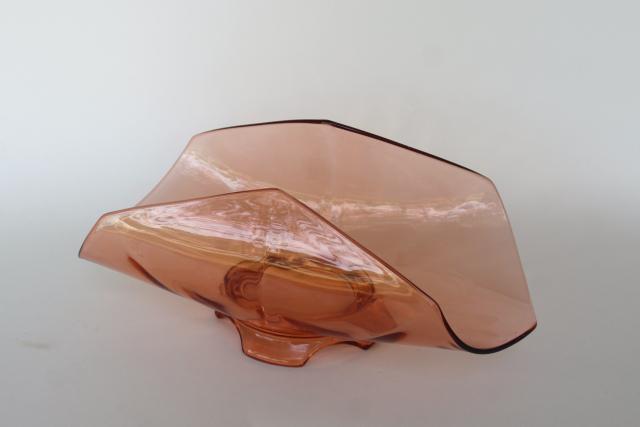 photo of vintage elegant glass banana bowl, low stand art deco shape, topaz amber color #1