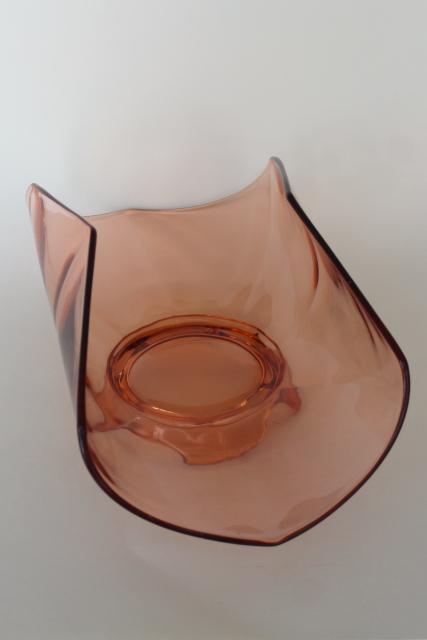 photo of vintage elegant glass banana bowl, low stand art deco shape, topaz amber color #4