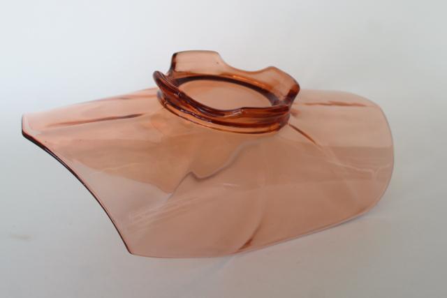 photo of vintage elegant glass banana bowl, low stand art deco shape, topaz amber color #5