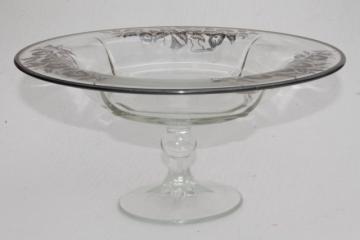 catalog photo of vintage elegant glass compote bowl w/ morning glory pattern silver overlay deposit