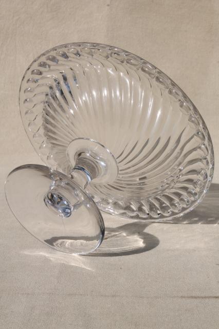 photo of vintage elegant glass compote, crystal clear pedestal dish spiral flutes fluted swirl pattern #3