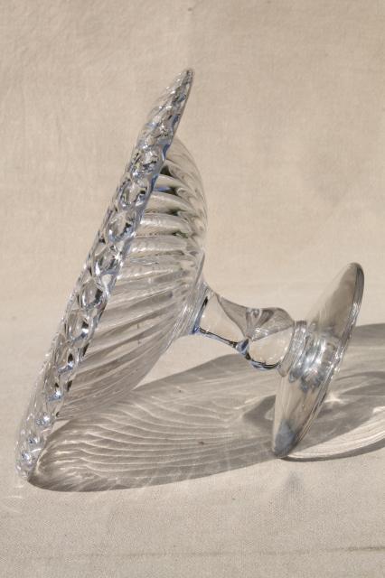 photo of vintage elegant glass compote, crystal clear pedestal dish spiral flutes fluted swirl pattern #4