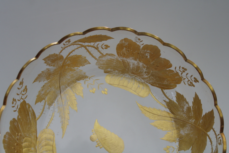 photo of vintage elegant glass, gold decorated wheel cut glass fruit bowl or centerpiece #8