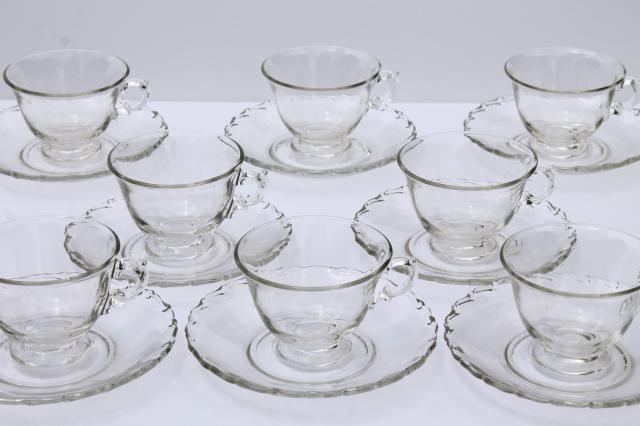 photo of vintage elegant glass tea cups & saucers, Fostoria Century crystal clear glassware #2