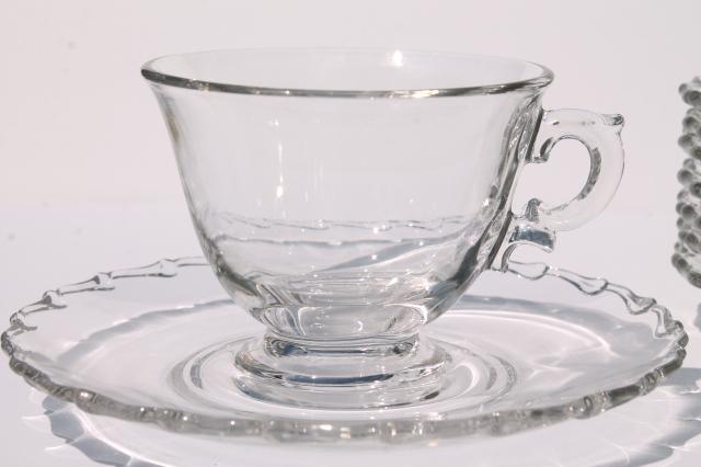 photo of vintage elegant glass tea cups & saucers, Fostoria Century crystal clear glassware #3