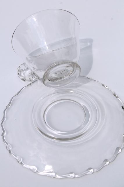 photo of vintage elegant glass tea cups & saucers, Fostoria Century crystal clear glassware #6