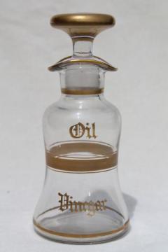 catalog photo of vintage elegant glass vinaigrette bottle, oil & vinegar cruet for blending & serving salad dressing