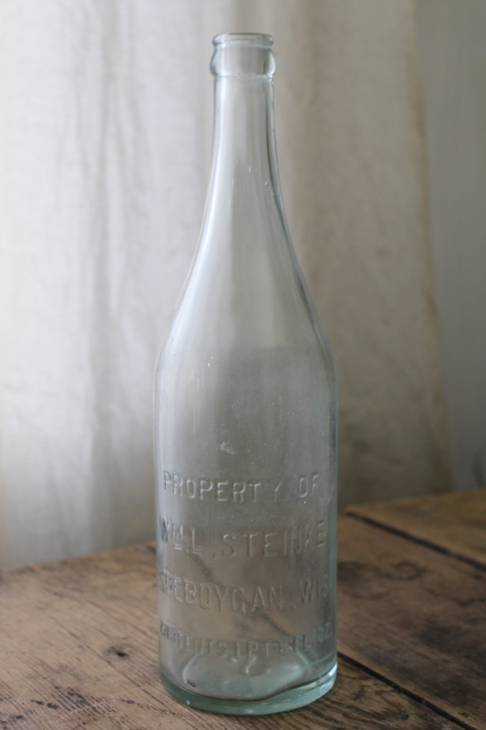 photo of vintage embossed glass bottle M L Steinke Sheboygan Wisconsin prohibition era?  #1