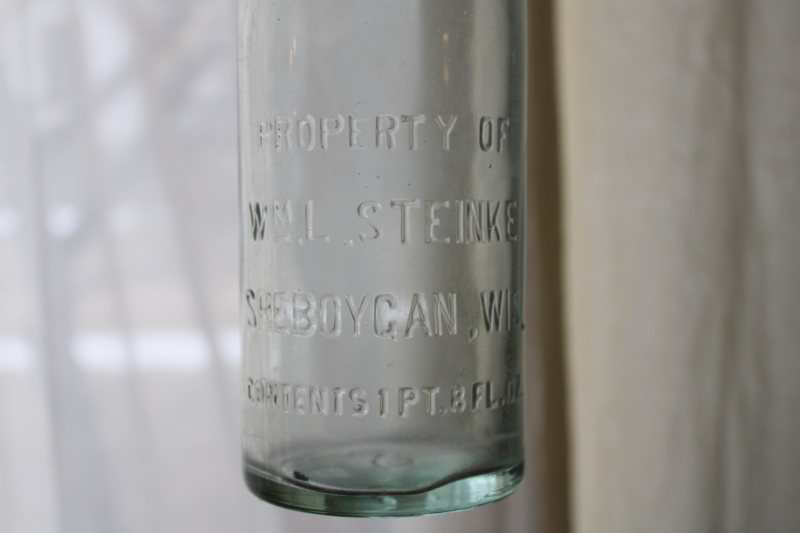 photo of vintage embossed glass bottle M L Steinke Sheboygan Wisconsin prohibition era?  #2