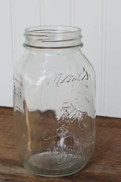 photo of vintage embossed glass canning jar, Mom's Mason jar, old fruit jar w/ grandma lady #1