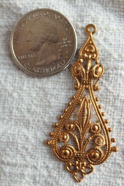 photo of vintage embossed solid brass appliques, new old stock frame ornaments & charms #2