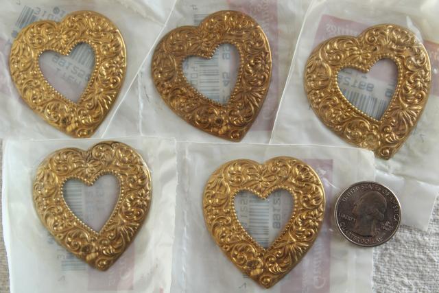 photo of vintage embossed solid brass appliques, new old stock frame ornaments & charms #6