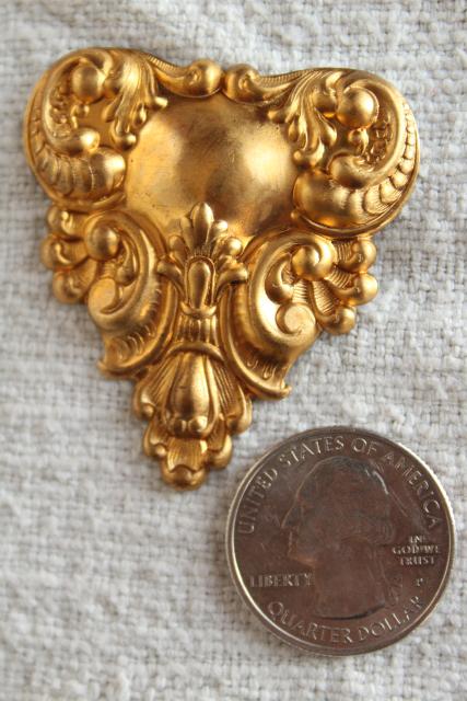 photo of vintage embossed solid brass appliques, new old stock frame ornaments & charms #10