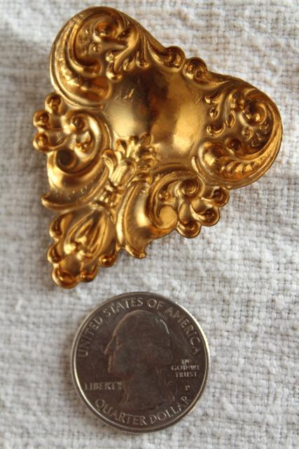 photo of vintage embossed solid brass appliques, new old stock frame ornaments & charms #11