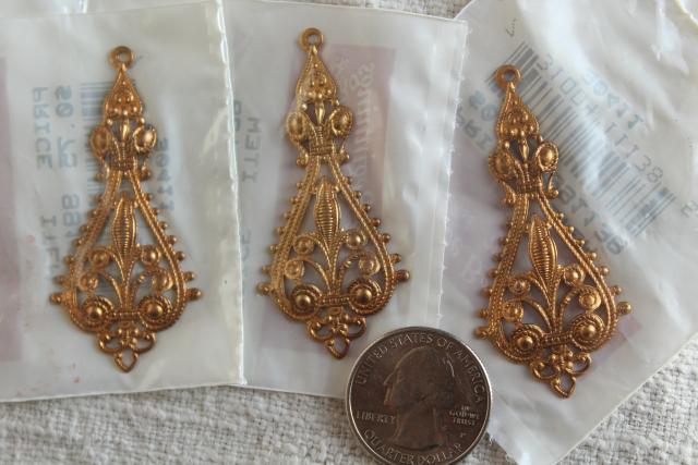 photo of vintage embossed solid brass appliques, new old stock frame ornaments & charms #13