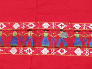 catalog photo of vintage embroidered cotton border fabric, little people in folk costumes