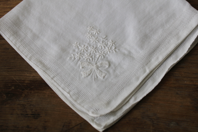 photo of vintage embroidered cotton hankies, white on white embroidery, turquoise Tuesday #3