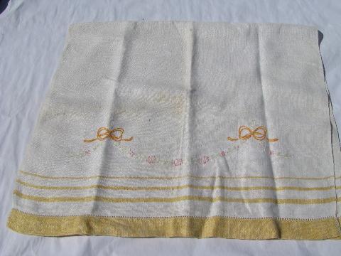 photo of vintage embroidered cotton / linen towel lot, kitchen tea towels w/ embroidery #3